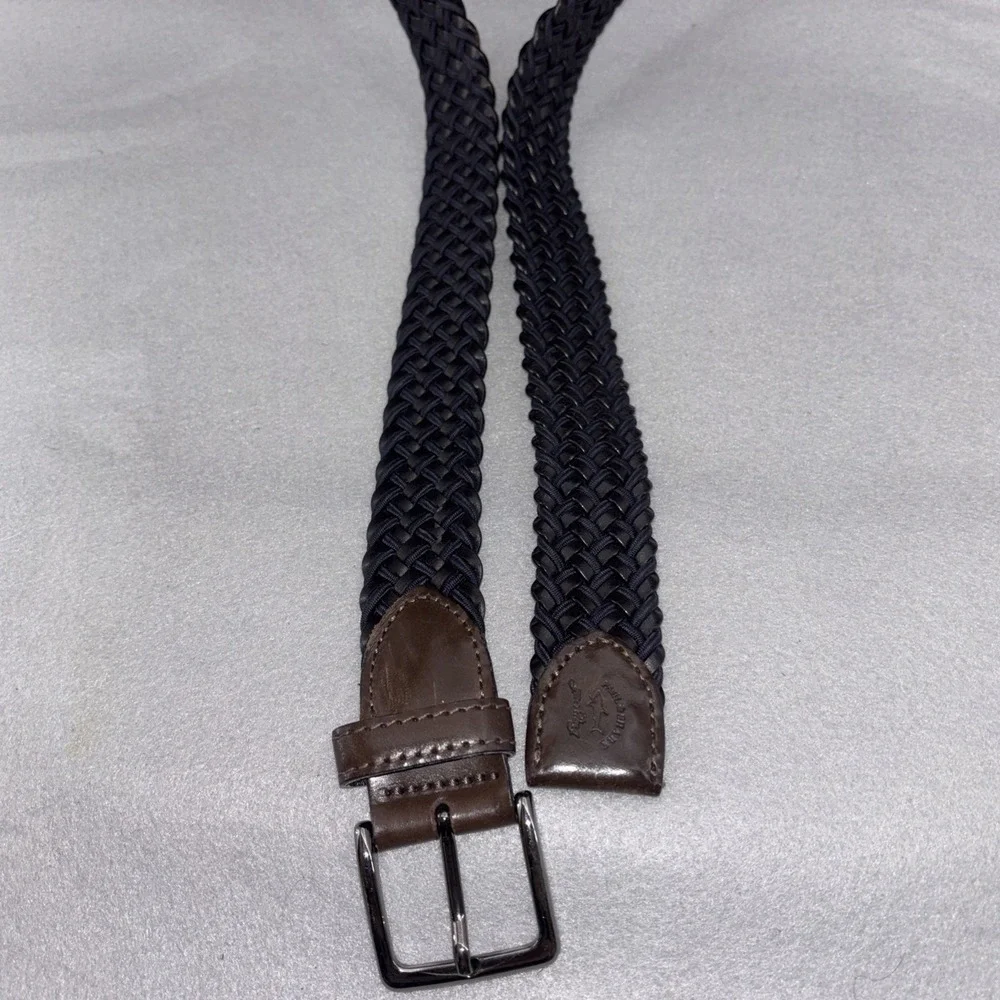 Paul & Shark Men's Braided Leather Stretch Belt Sz 115 XL (42-44) Black Blue EUC